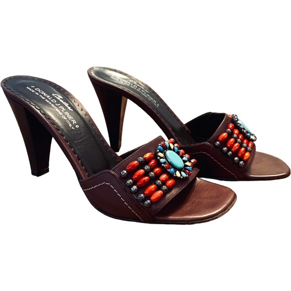 Donald J. Pliner Couture Nya Southwest Beaded Slide / Slip On / Mules Heels sz 7 - Picture 2 of 13